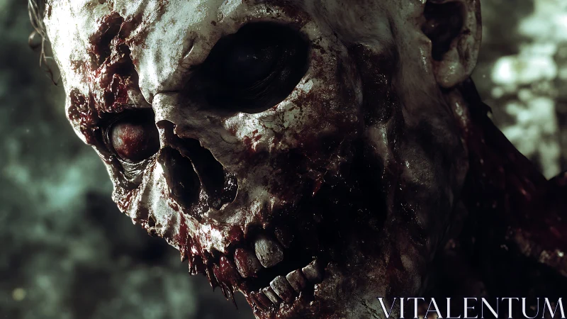 Decomposed undead head close-up with exposed skull detail.