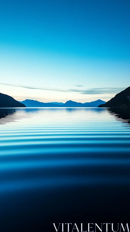 Glacial lake surface with concentric ripples at blue twilight