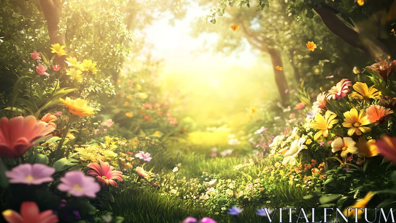 Sunlit blossom passage into a softly glowing secret garden.