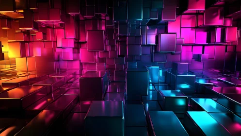 Vibrant 3D Cubes Abstract Digital Art with Neon Gradient Lighting.
