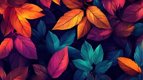 Glowing autumn leaves in a cozy rainbow of rich color.