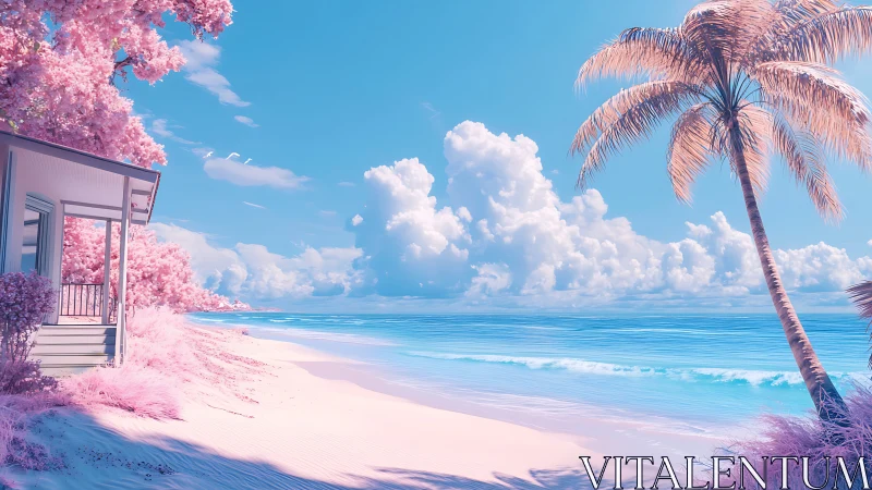 Bougainvillea Beach Pavilion With Tropical Oceanscape.