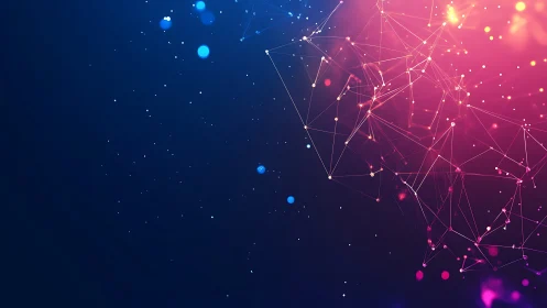 Network graph of colored nodes overlays dark gradient background