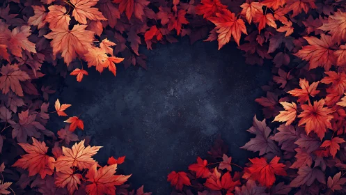 Autumn foliage frames a textured dark central background