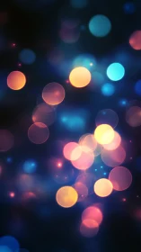 Defocused multicolor bokeh orbs on deep navy gradient background