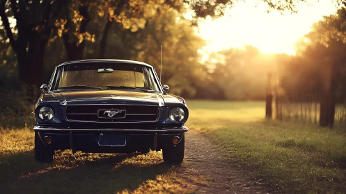 Golden hour cruise with a classic blue countryside car.