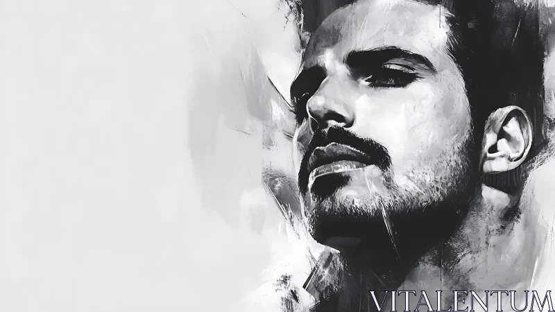 Monochrome male portrait with dynamic brushwork and high contrast