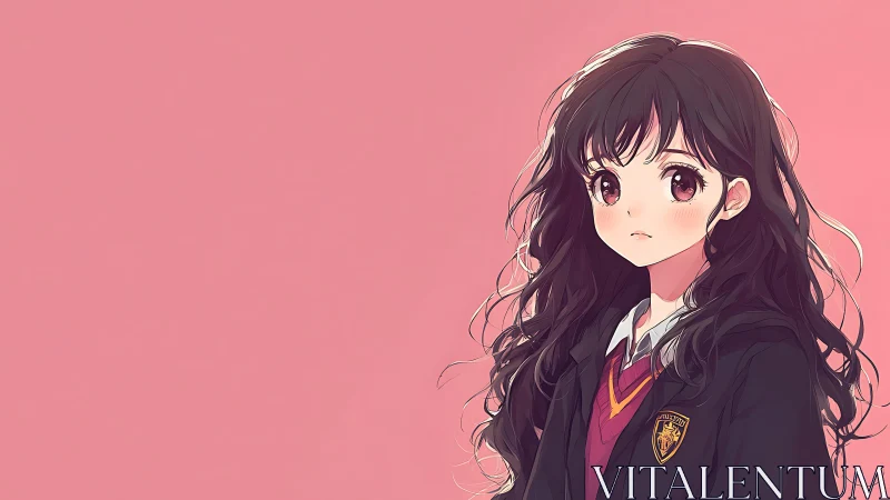 Anime school portrait isolates character on minimal pink ground