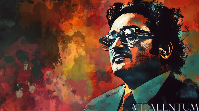 Digital painting portrait with expressive abstract color field background.