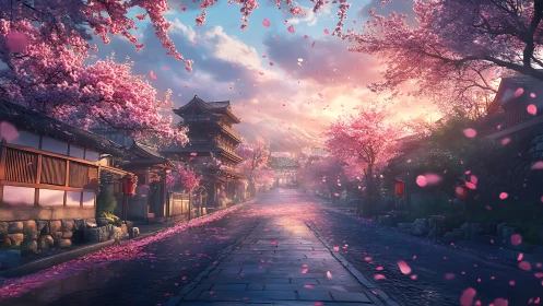 Sunlit cherry blossom street drifting into quiet dreams.