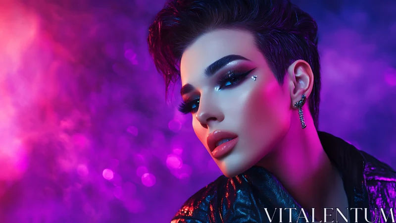 Neon-lit cyberpunk beauty portrait in saturated bokeh glow.