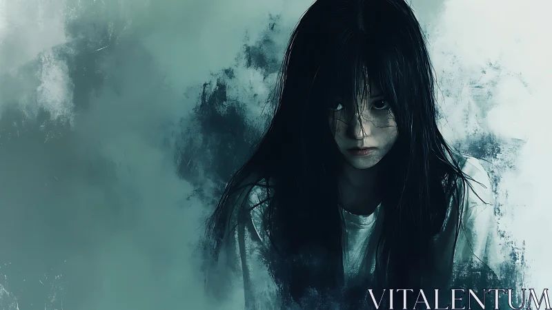 Haunting digital portrait isolates a pale girl in cold desaturated fog