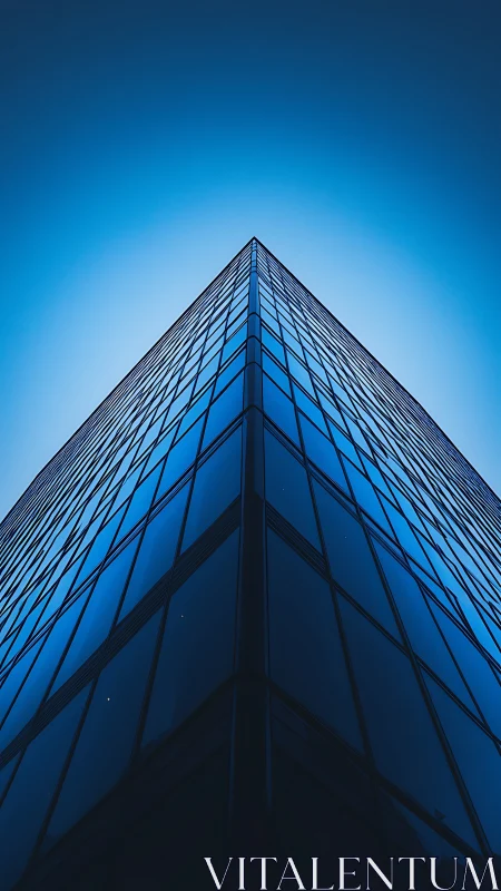 Glass apex rising into a neon-blue corporate daydream.