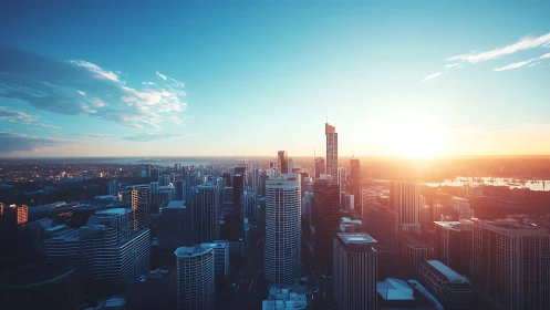 Sunrise stitches chrome-blue light across the waking city