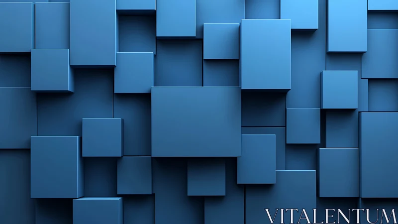 Layered blue 3D squares forming geometric abstract wall.