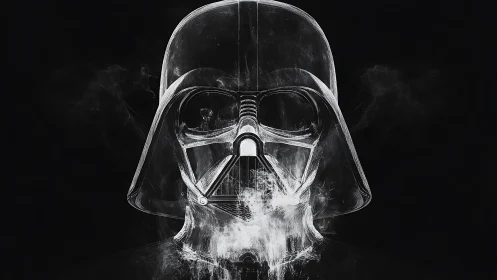 Translucent sci‑fi helmet dissolving into drifting smoke.