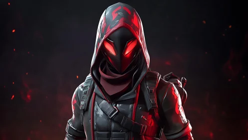 Hooded inferno operative with emissive visor and tactical rig.