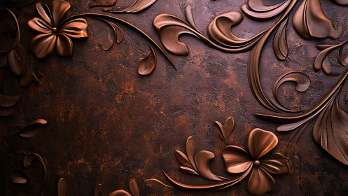 Curved copper floral relief over weathered textured bronze.