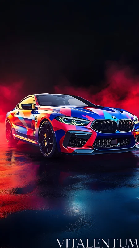 Chromatic performance coupe under saturated neon rim lighting