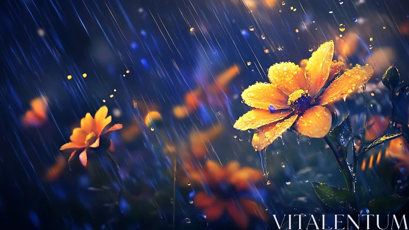 Golden Blooms Dancing in the Rain.