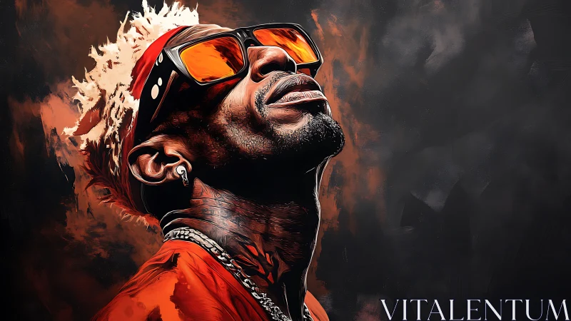 Chromatic portrait with reflective neon visor optics rendered.