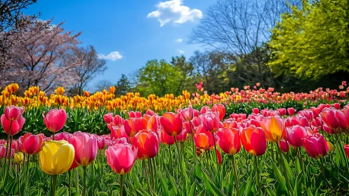 Vibrant Spring Tulip Garden in Full Bloom Today