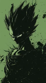 Brooding anime warrior framed in bold inky splashes.