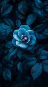 Blue Rose in Nocturnal Foliage with Soft Pink Stamen