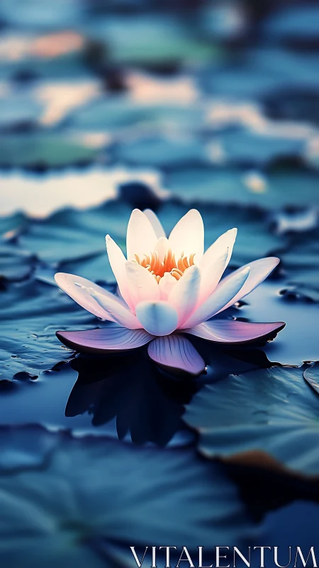 Luminous water lily rendered in high-contrast digital macro study