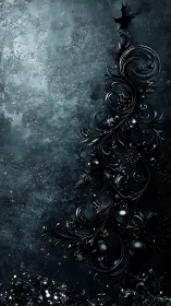 Noir metallic baroque foliage on textured teal concrete field