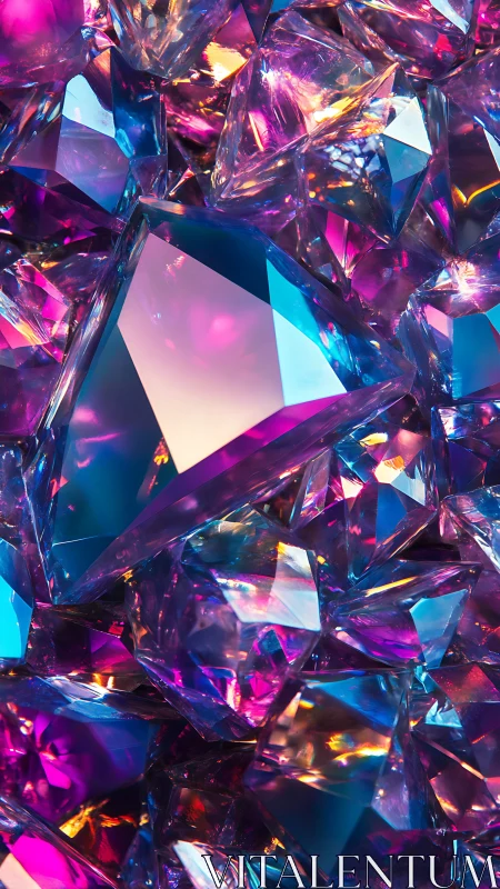 Prismatic gemstone cluster renders neon-reflective light gradients