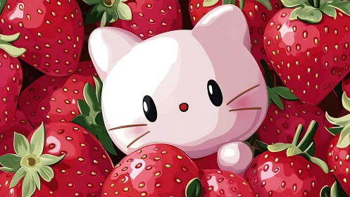 Strawberry cuddle cat tucked into a candy red harvest.