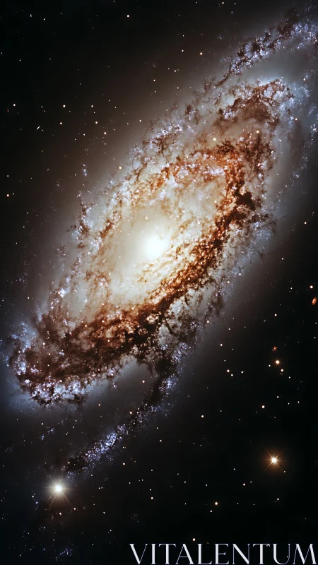 Barred spiral galaxy glows with dust lanes and starbirth.