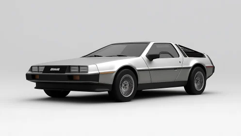 DeLorean DMC-12 stainless coupe in neutral studio lighting