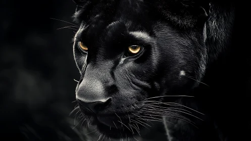 Black Panther Portrait with Luminous Amber Eyes in High Contrast Studio Lighting