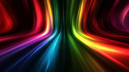 Flowing rivers of rainbow light curve into a glowing tunnel