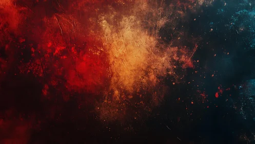 Fiery Abstract Texture with Red, Orange, and Deep Blue Tones.