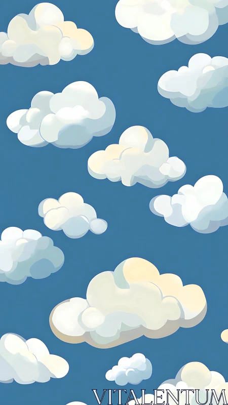 Layered cartoon cumulus clouds on rich cyan sky pattern.