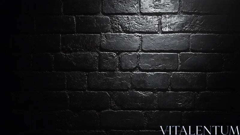 Dark brick wall surface shows directional overhead lighting