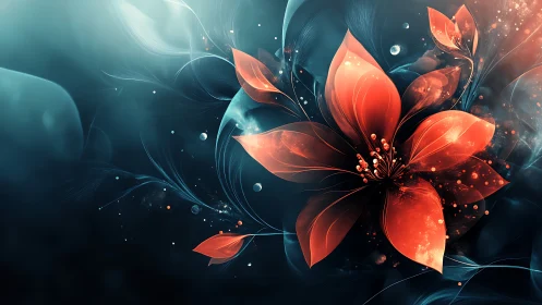 Nebula-kissed crimson blossom swirling through midnight seas.