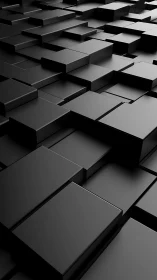 Black geometric blocks form staggered minimalist surface.