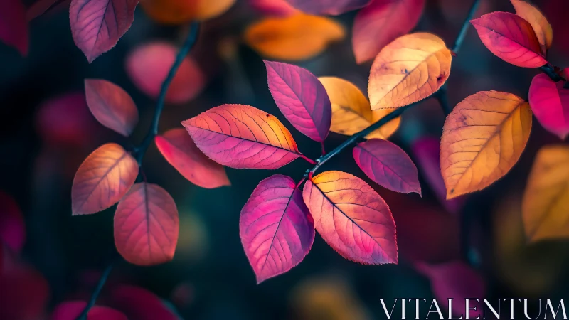 Velvet ember leaves drifting through twilight hush.