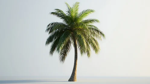 Solitary Palm Tree Against Minimal Ocean Horizon
