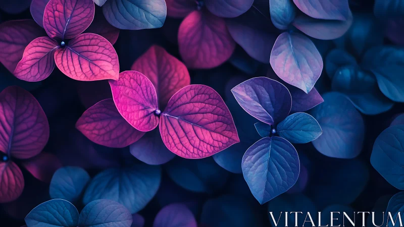 Neon duotone foliage study with symmetrical leaf clustering.