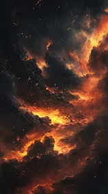 Celestial Nebula with Incandescent Gas Clouds and Stellar Radiation