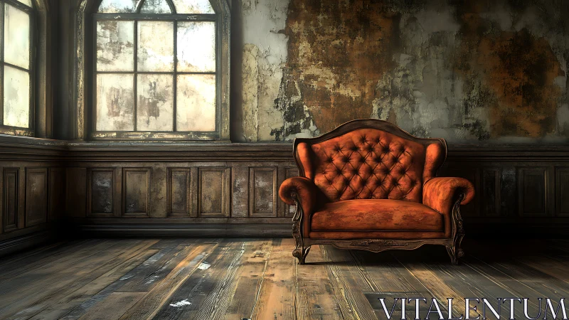 Velvet throne awaiting ghosts in a timeworn parlor hush.