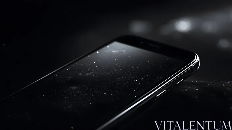 Sleek Smartphone Close-Up with Dust Particles, Dark Moody Style.