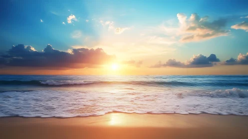 Sunrise tide paints the warm shoreline in glowing pastels.