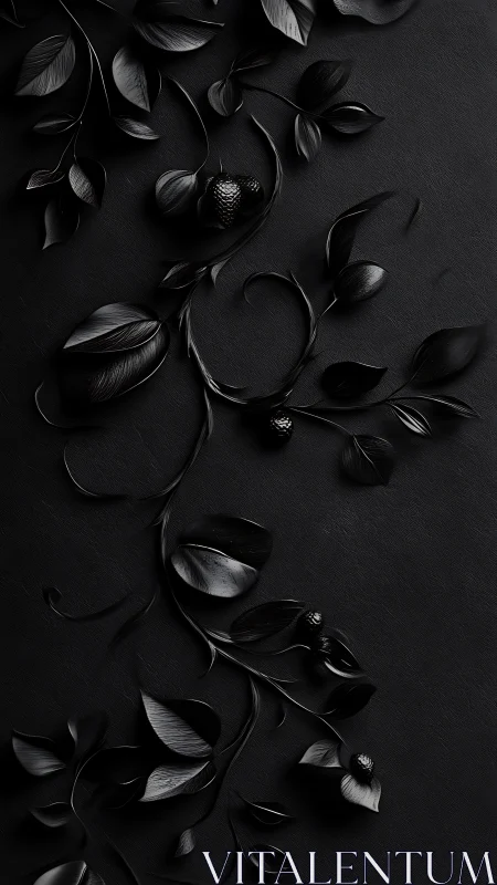 Glossy monochrome vine arabesque casts sculptural shadows