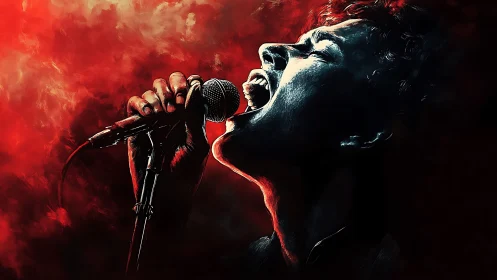 High-contrast vocalist portrait uses red atmospheric motion fields